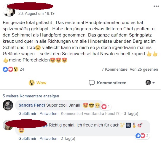 Im Verlasspferdekurs liegt der Fokus auf der GANZHEITLICHEN Ausbildung des Pferdes, am Boden, im Sattel und, wer mag, auch als Handpferd.