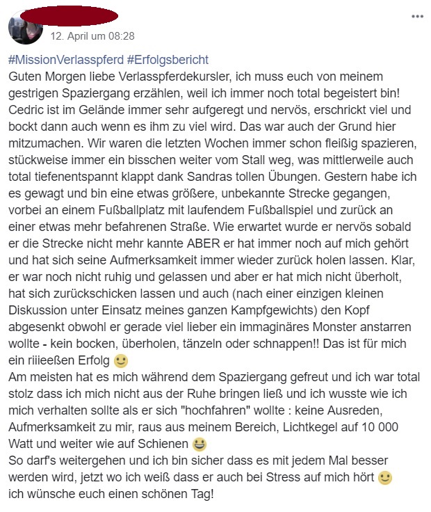 Mal eben spazieren gehen? Manchmal eine echte Herausforderung. Hier eine liebe Verlasspferdekurslerin mit ihrem Erfolgsbericht :)